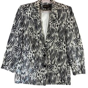 VTG High Point New York Blazer Womens Medium Zebra Leopard Sequin Jacket USA